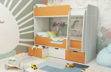 Двухъярусная детская кровать Малыш двойняшка 70х160, корпус Винтерберг, фасад Оранжевый в Черкесске