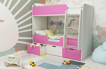 Двухэтажная детская кровать Малыш двойняшка 70х160, корпус Винтерберг, фасад Розовый в Черкесске