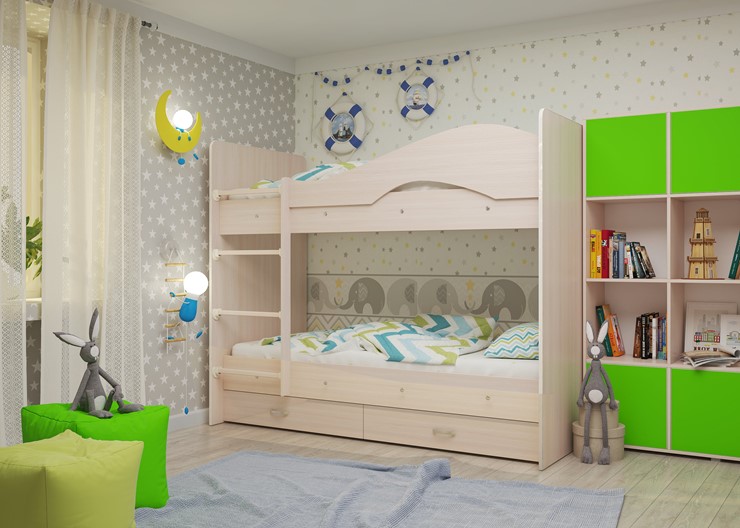 Детская 2-этажная кровать Мая на щитах, цвет Млечный дуб в Черкесске - изображение 2