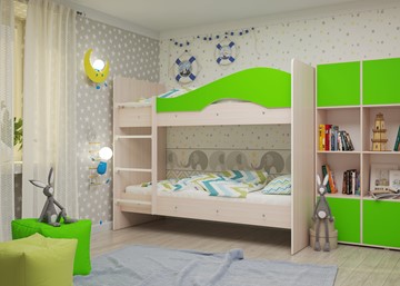 Детская 2-х ярусная кровать Мая на щитах, корпус Млечный дуб, фасад Салатовый в Черкесске - предосмотр 1