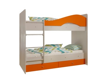 Двухъярусная кровать Мая с 2 ящиками на щитах, корпус Млечный дуб, фасад Оранжевый в Черкесске - предосмотр 4