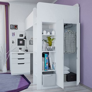 Кровать-чердак с письменным столом и шкафом POLINI Kids Simple Белый в Черкесске - предосмотр 3