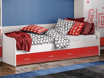Кровать подростковая Алфавит (Красный) с ящиками в Черкесске