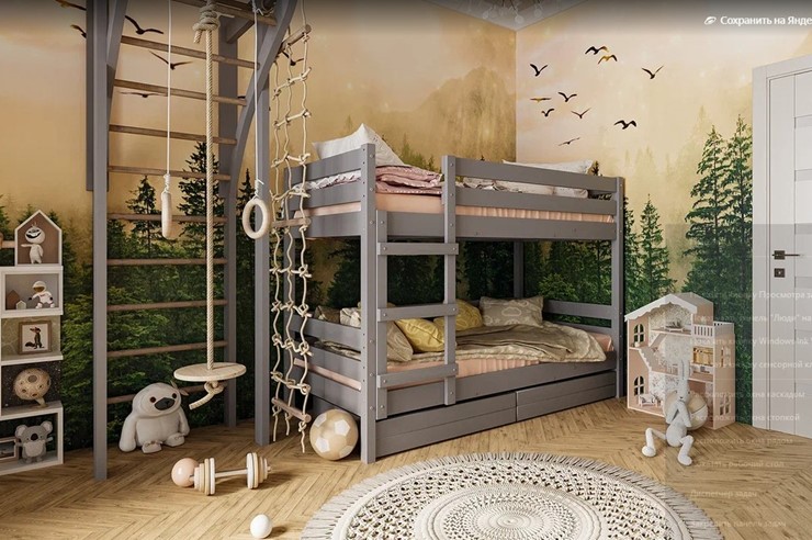 Кровать в детскую Джуниор двухъярусная с ящиками (Антрацит) в Черкесске - изображение 1