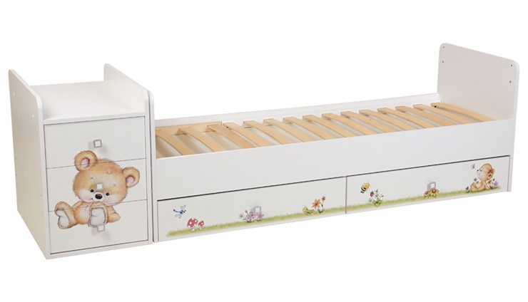 Детская кровать с комодом Фея 1100 Медвежонок Белый в Черкесске - изображение 2