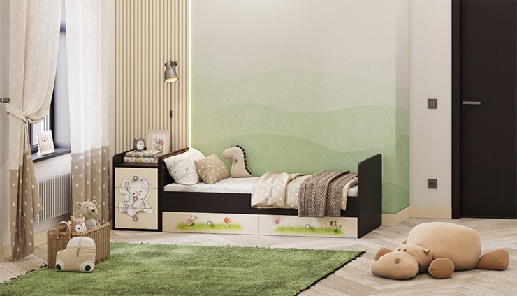Детская кровать с комодом Фея 1100 Зайчонок Венге-бежевый в Черкесске - изображение 5