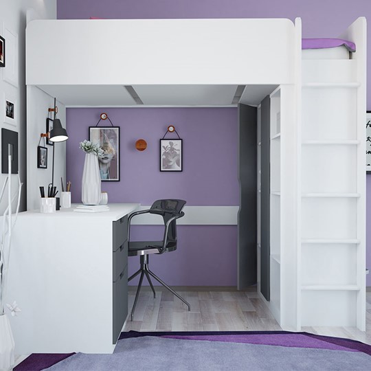 Кровать 2-х ярусная с письменным столом и шкафом POLINI Kids Simple Белый / Серый в Черкесске - изображение 2