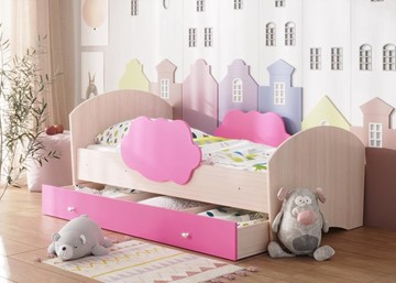 Кровать детская Тучка с ящиком, корпус Дуб млечный, фасад Розовый в Черкесске