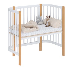 Кроватка детская приставная POLINI Kids Simple 105 Белый / Бук в Черкесске - предосмотр 1