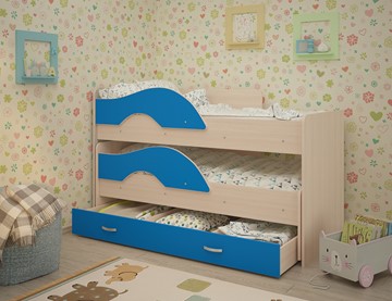 Детская 2-этажная кровать Радуга 1.6 с ящиком, корпус Млечный дуб, фасад Синий в Черкесске