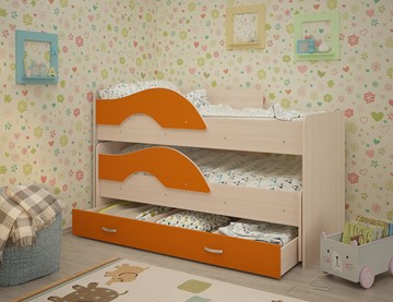 Детская двухэтажная кровать Радуга 1.6 с ящиком, корпус Млечный дуб, фасад Оранжевый в Черкесске