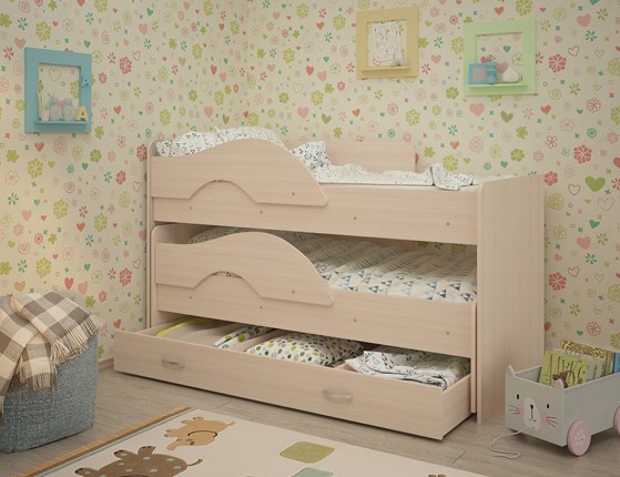 Детская 2-х ярусная кровать Радуга 1.6 с ящиком, цвет Млечный дуб в Черкесске - изображение