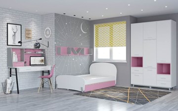 Комплект мебели для детской POLINI Kids Mirum №4 Белый / Серый / Розовый в Черкесске