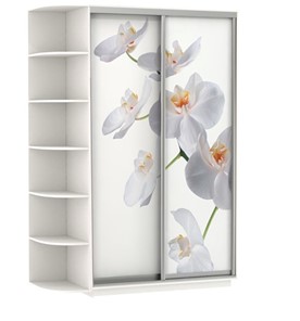 Шкаф-купе двухдверный Хит, 1500x600x2200, фотопечать, со стеллажом, белая орхидея, белый снег в Черкесске