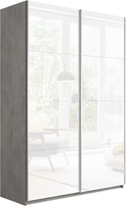 Шкаф 2-х створчатый Прайм (Белое стекло/Белое стекло) 1400x570x2300, бетон в Черкесске