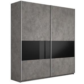 Шкаф 2-дверный Широкий Прайм (ДСП / Черное стекло) 2200x570x2300, Бетон в Черкесске