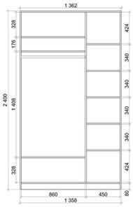 Шкаф 2-х створчатый 2400х1362х620 с двумя зеркалами ХИТ 24-14-55 Венге Аруба в Черкесске - предосмотр 2