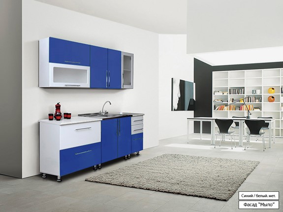 Кухонный гарнитур Мыло 224 2000х718, цвет Синий/Белый металлик в Черкесске - изображение
