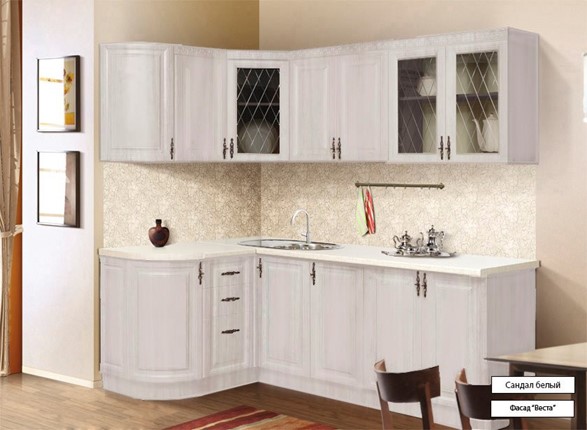 Угловой кухонный гарнитур Веста 1330х2200, цвет Сандал белый в Черкесске - изображение