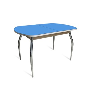 Раздвижной стол ПГ-01 СТ2, дуб молочный/синие стекло/35 хром гнутые металл в Черкесске - предосмотр 1