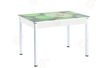 Кухонный стол раздвижной Айсберг-02 СТФ, белое лдсп/зеленые яблоки/ноги крашеные в Черкесске
