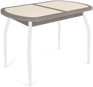 Кухонный стол раскладной Будапешт-1 ПЛ (ноги белые, плитка бежевая/серый камень) в Черкесске