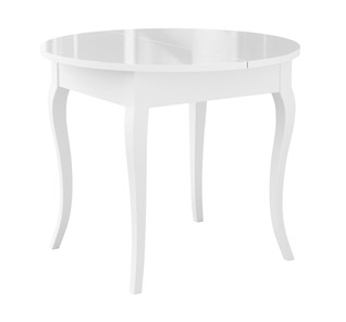 Кухонный стол раздвижной Dikline MR100 Белый/стекло белое глянец/ножки MC белые в Черкесске
