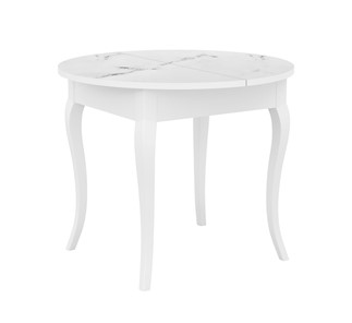 Кухонный раздвижной стол Dikline MR100 Белый/стекло белое мрамор сатин/ножки MC белые в Черкесске
