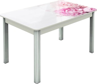 Кухонный стол раскладной Гамбург исп.2 ноги метал. крашеные №23, Фотопечать (Цветы №49) в Черкесске