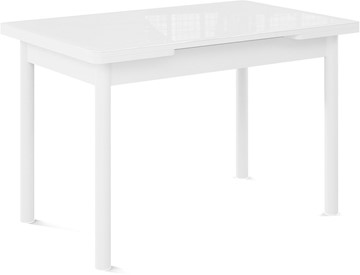 Кухонный раздвижной стол Милан-1 EVO, ноги металлические белые, стекло белое/серый в Черкесске