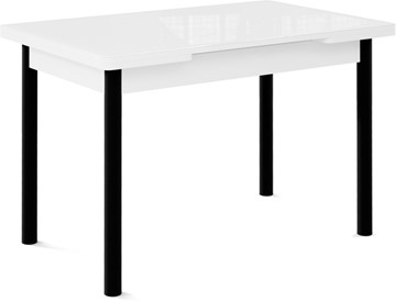 Кухонный раскладной стол Милан-1 EVO, ноги металлические черные, стекло белое/серый в Черкесске