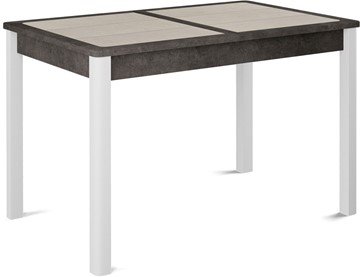 Кухонный стол раскладной Ницца-1 ПЛ (ноги белые, плитка бежевая/серый камень) в Черкесске