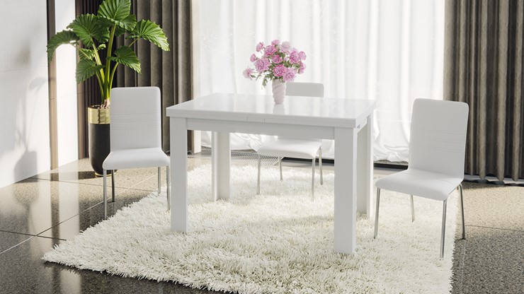 Кухонный раздвижной стол Норман тип 1, цвет Белый/Стекло белый глянец в Черкесске - изображение 4