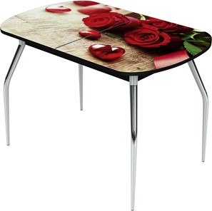 Раздвижной стол Ривьера исп.1 ноги метал. крашеные №24 Фотопечать (Цветы №33) в Черкесске