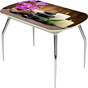 Кухонный раскладной стол Ривьера исп.2 ноги метал. крашеные №24 Фотопечать (Цветы №18) в Черкесске