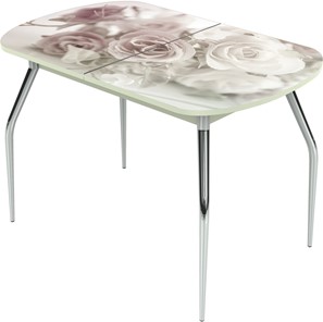 Кухонный раскладной стол Ривьера исп.2 ноги метал. крашеные №24 Фотопечать (Цветы №41) в Черкесске