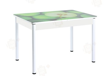 Кухонный стол раскладной Айсберг-01 СТФ, белый/фотопечать зеленые яблоки/ноги крашеные в Черкесске