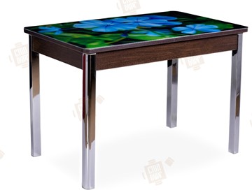 Кухонный стол раскладной Айсберг-01 СТФ, венге/фотопечать фиалка/ноги хром квадратные в Черкесске