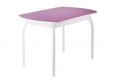 Кухонный раскладной стол ПГ-мини, матовое фиолетовое стекло, ноги гнутые массив белый в Черкесске