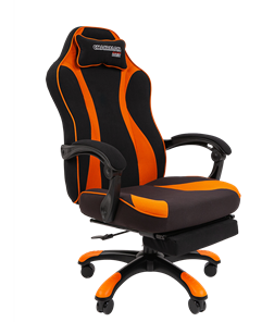 Игровое кресло CHAIRMAN GAME 35 с выдвижной подставкой для ног Ткань черная / Ткань оранжевая в Черкесске