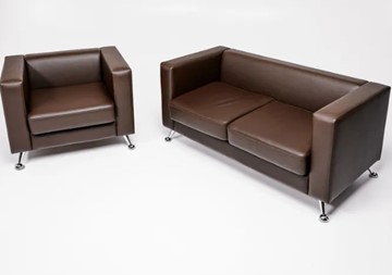 Комплект мебели Альбиони коричневый кожзам  диван 2Д + кресло в Черкесске