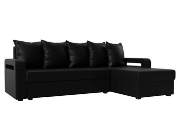 Угловой диван с оттоманкой Гермес Лайт, Черный (экокожа) в Черкесске