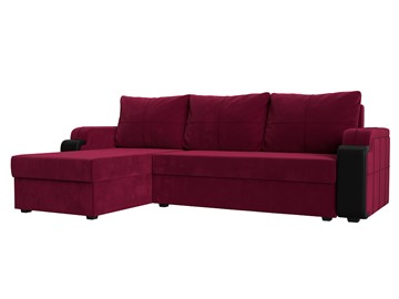 Угловой диван с оттоманкой Николь лайт, Бордовый/Черный (микровельвет/экокожа) в Черкесске