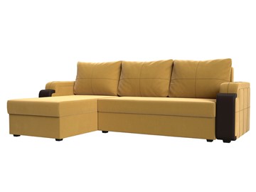 Угловой диван с оттоманкой Николь лайт, Желтый/Коричневый (микровельвет/экокожа) в Черкесске