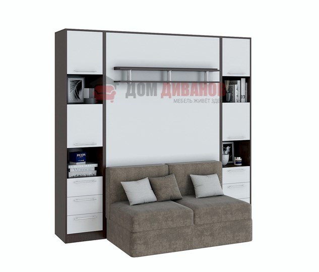Кровать-шкаф с диваном Бела 1, с полкой ножкой, 1200х2000, венге/белый в Черкесске - изображение 1
