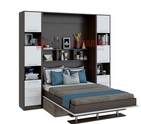 Кровать-шкаф с диваном Бела 1, с полкой ножкой, 1200х2000, венге/белый в Черкесске - изображение