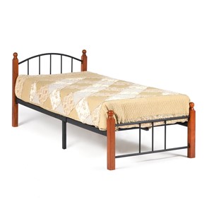 Кровать AT-915 дерево гевея/металл, 90*200 см (Single bed), красный дуб/черный в Черкесске