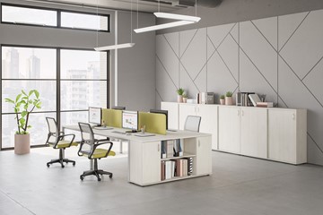 Комплект офисной мебели Комфорт КФ (белый премиум) на сером металокаркасе в Черкесске