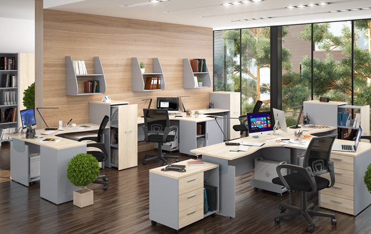 Офисная мебель OFFIX-NEW для 4 сотрудников с двумя шкафами в Черкесске - изображение 1