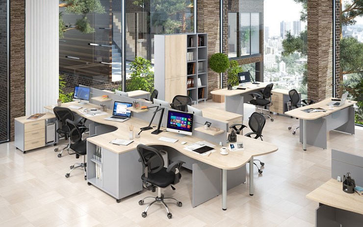 Офисная мебель OFFIX-NEW для 4 сотрудников с двумя шкафами в Черкесске - изображение